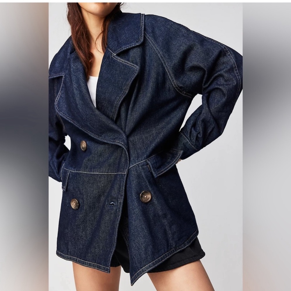 NWOT Free People Denim Car Coat - Rinse Wash - Picture 3 of 7